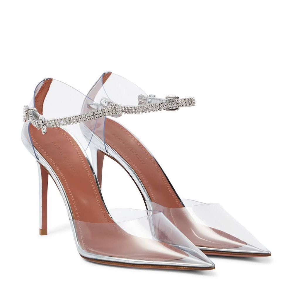 AMINA MUADDI Ursina Crystal-Embellished Glass Leather Pumps Size EU 39 US 9 NWOT